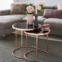 Jack & Alice Beistelltisch Cassapolis (2er-Set) - Glas / Metall - Schwarz / Kupfer -Wohnzimmermöbel boutique en ligne 1000194255 200108 10053900328 MOOD DETAILS P000000001000194255 mood