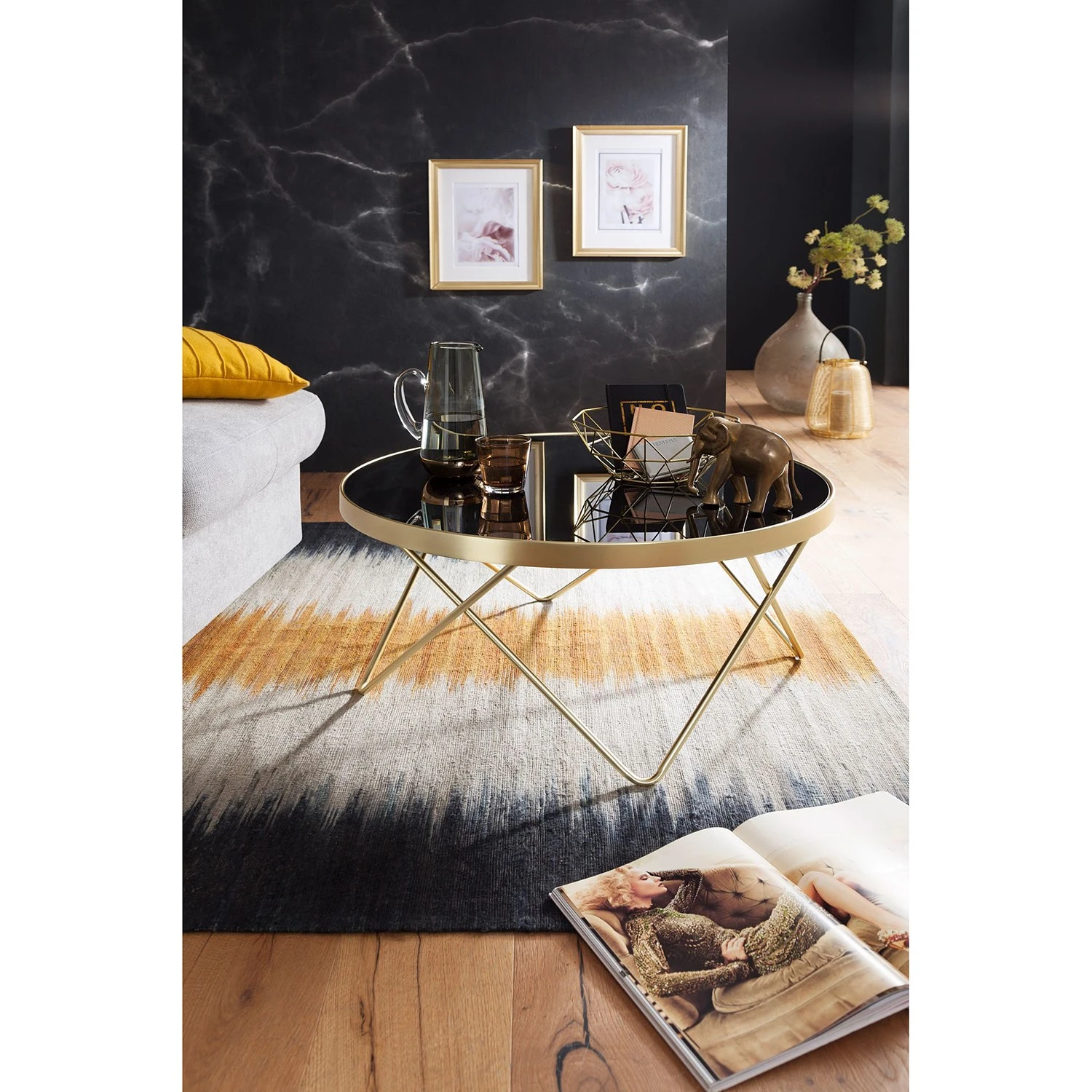 Jack & Alice Couchtisch Morgan - Glas / Metall - Schwarz / Gold 3 Jack & Alice Couchtisch Morgan - Glas / Metall - Schwarz / Gold – Bild 3