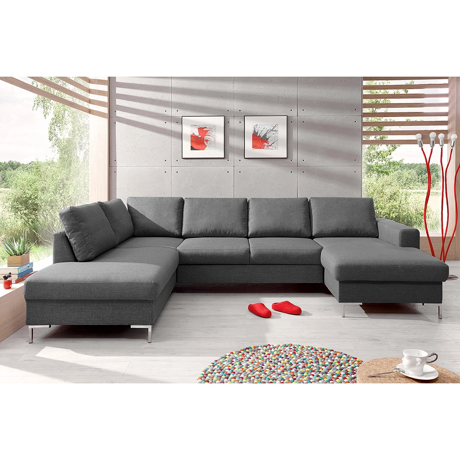 Fredriks Wohnlandschaft Sagata - Webstoff - Grau - Ottomane davorstehend links - Bettkasten - Schlaffunktion für dauerhafte Nutzung 6 Fredriks Wohnlandschaft Sagata - Webstoff - Grau - Ottomane davorstehend links - Bettkasten - Schlaffunktion für dauerhafte Nutzung – Bild 6