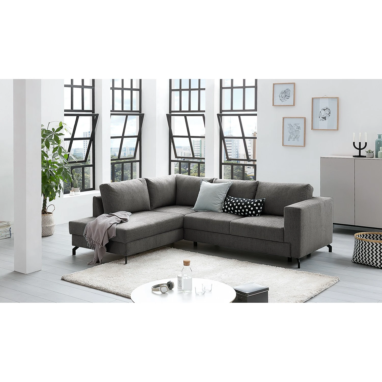 Fredriks Ecksofa Manso - Webstoff - Grau - Ottomane davorstehend links - Schlaffunktion - Bettkasten 3 Fredriks Ecksofa Manso - Webstoff - Grau - Ottomane davorstehend links - Schlaffunktion - Bettkasten – Bild 3