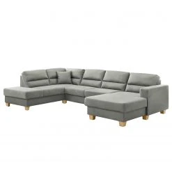 Ars Natura Wohnlandschaften Korfi - Microfaser - Platin - Ottomane davorstehend links - Mit Kopfstütze