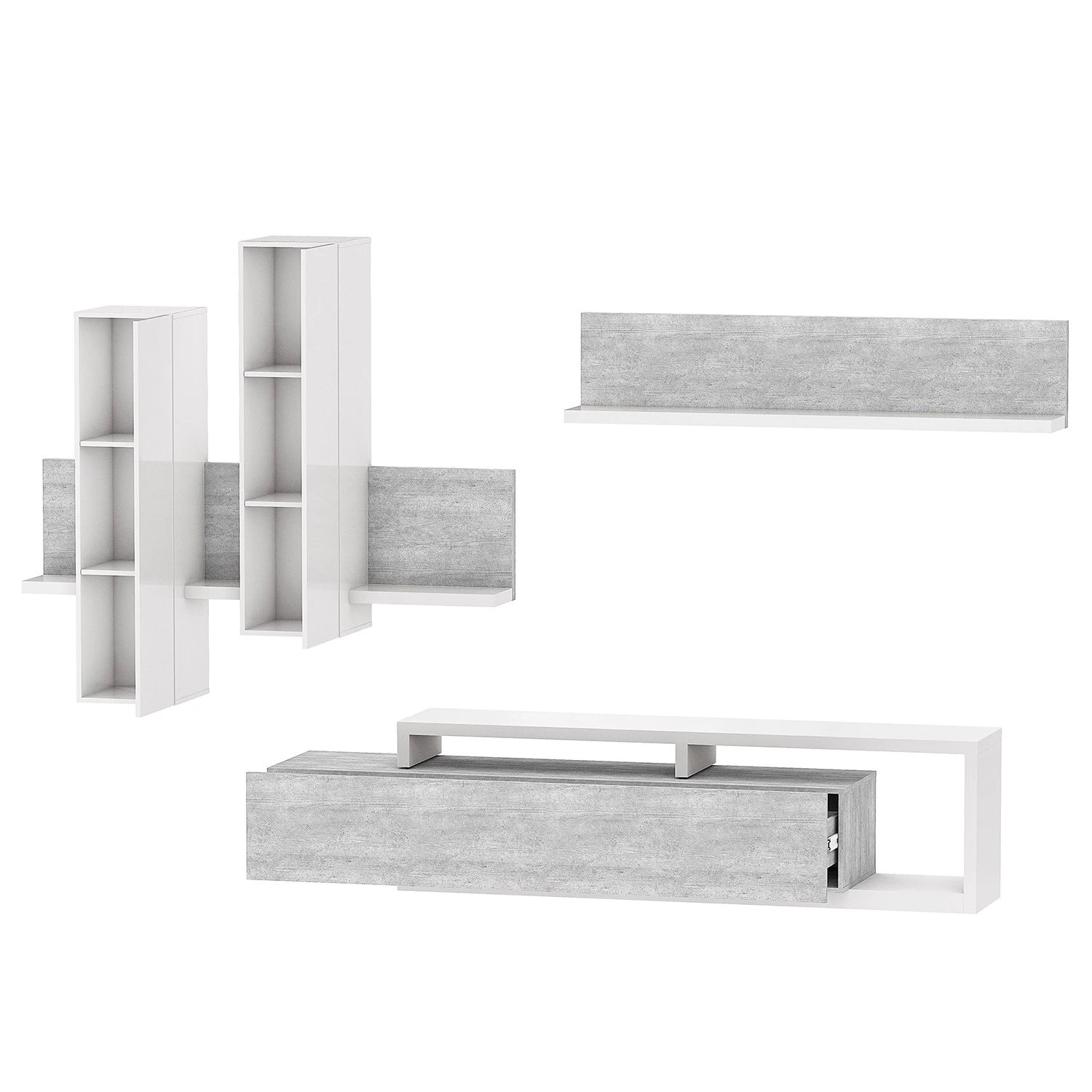 Loftscape Wohnwand Littor (3-teilig) - inkl. Beleuchtung - Weiß / Beton Dekor 4 Loftscape Wohnwand Littor (3-teilig) - inkl. Beleuchtung - Weiß / Beton Dekor – Bild 4