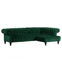 Loftscape Ecksofa Fireside II - Samt - Antikgrün - Ottomane davorstehend rechts