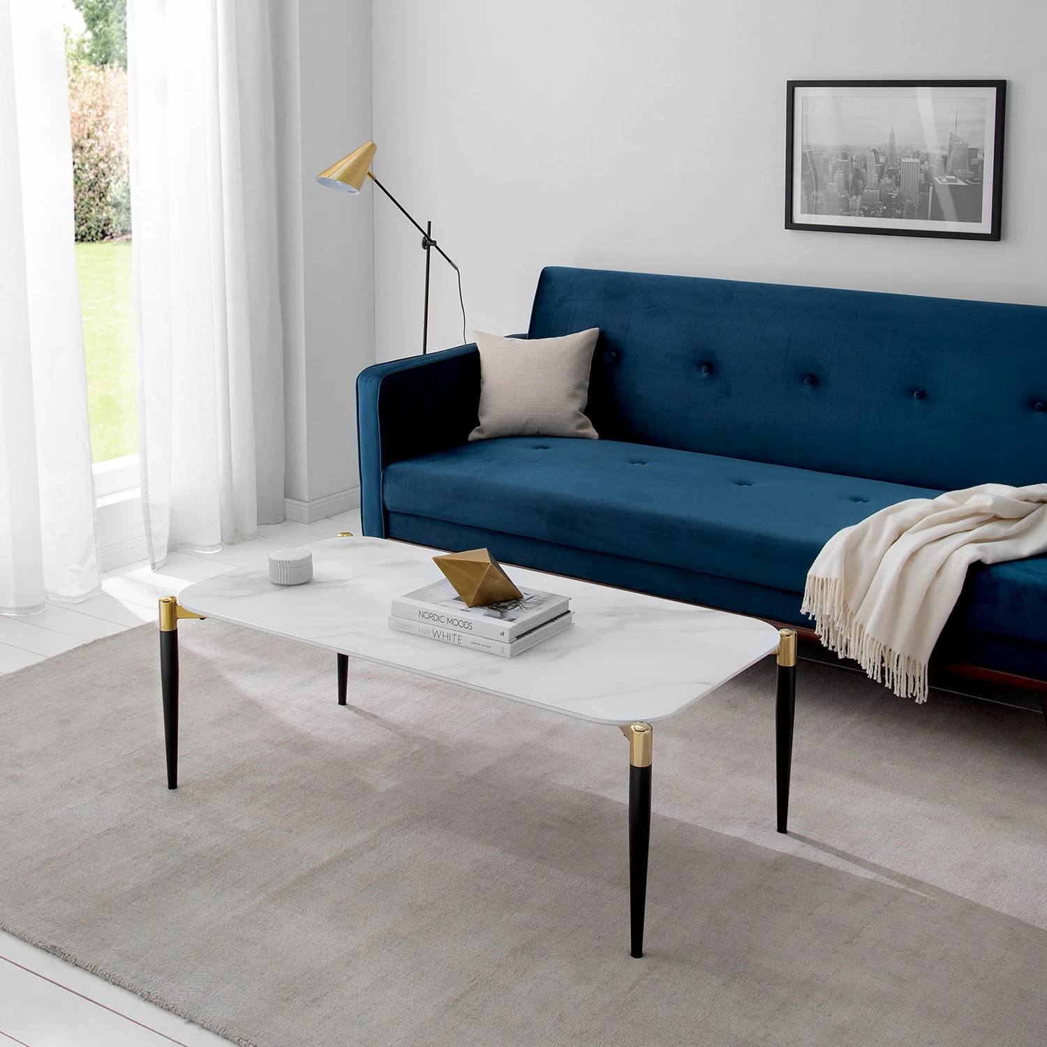 Jack & Alice Couchtisch Conyers - Glas / Metall - Marmor Weiß Dekor / Schwarz 3 Jack & Alice Couchtisch Conyers - Glas / Metall - Marmor Weiß Dekor / Schwarz – Bild 3