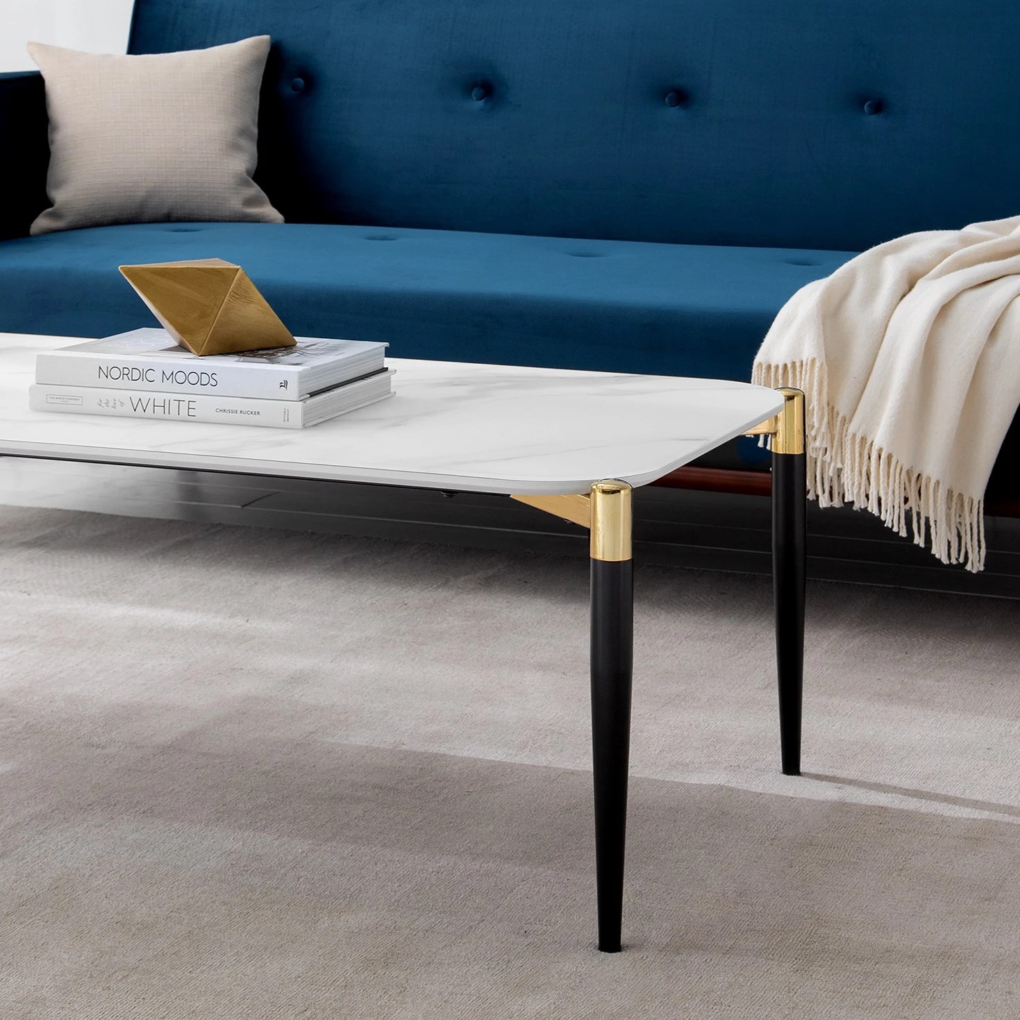 Jack & Alice Couchtisch Conyers - Glas / Metall - Marmor Weiß Dekor / Schwarz 11 Jack & Alice Couchtisch Conyers - Glas / Metall - Marmor Weiß Dekor / Schwarz – Bild 11