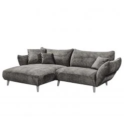Ars manufacti Ecksofa Venes - Antiklederlook - Grau - Longchair davorstehend links - 3 Kissen