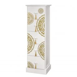 Ridgevalley Kommode Youx - Paulownia teilmassiv - Weiß / Gold - Höhe: 95 cm