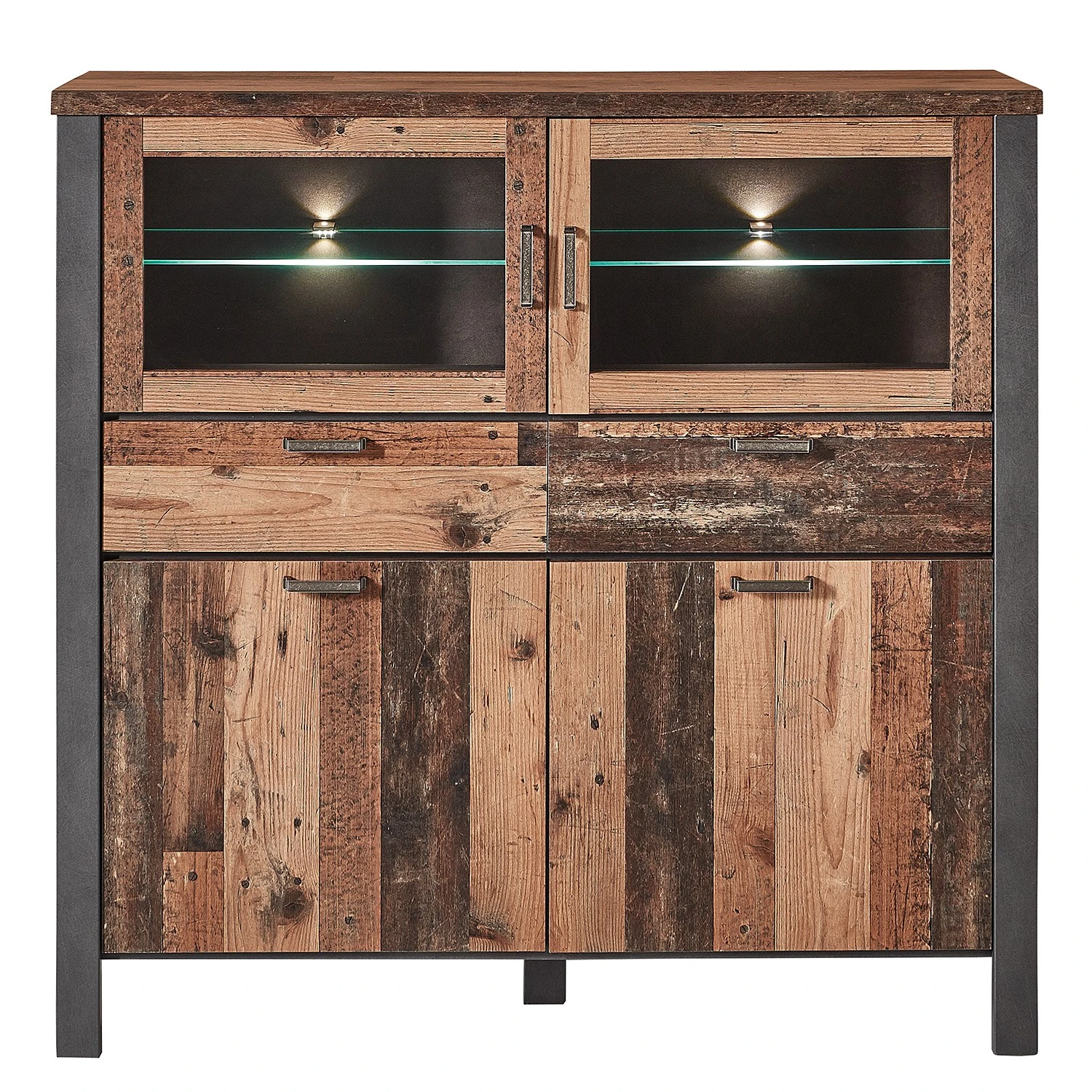 Red Living Highboard Blackpool I - Inkl. Beleuchtung - Altholz Dekor / Grau 3 Red Living Highboard Blackpool I - Inkl. Beleuchtung - Altholz Dekor / Grau – Bild 3