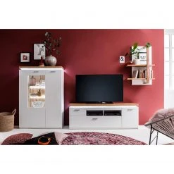 Loftscape Wohnwand Mundai II (3-teilig) - Inkl. Beleuchtung - Weiß / Eiche Wotan Dekor