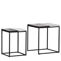 Jack & Alice Beistelltisch Daggett I (2er-Set) - Marmor / Metall - Marmor Schwarz / Marmor Weiß