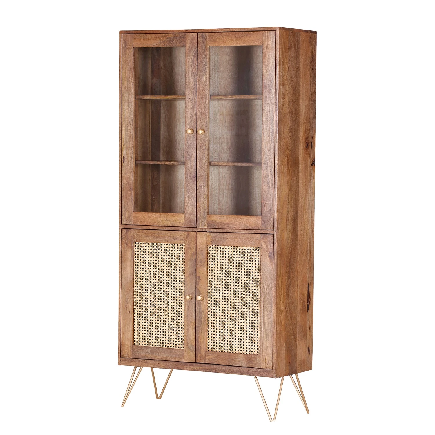 Naturoo Vitrinenschrank Nyack - Mango massiv / Wiener Geflecht - Mango / Gold 1 Naturoo Vitrinenschrank Nyack - Mango massiv / Wiener Geflecht - Mango / Gold
