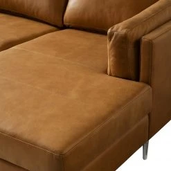 Studio Copenhagen Wohnlandschaft COSO Classic+ - Echtleder Taru: Hellbraun - Longchair davorstehend rechts / Ottomane links - Bettkasten - Chrom glänzend -Wohnzimmermöbel boutique en ligne 1000212033 200811 17221601099 DETAILS P000000001000212033