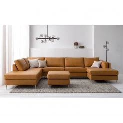 Studio Copenhagen Wohnlandschaft COSO Classic+ - Echtleder Taru: Hellbraun - Longchair davorstehend rechts / Ottomane links - Bettkasten - Chrom glänzend -Wohnzimmermöbel boutique en ligne 1000212033 200923 09530200418 MOOD DETAILS P000000001000212033 mood