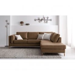 Studio Copenhagen Ecksofa COSO Classic+ mit Ottomane - Echtleder Taru: Nougat - Breite: 245 cm - Ottomane davorstehend rechts - Bettkasten - Eiche Dunkel -Wohnzimmermöbel boutique en ligne 1000212869 201008 13335500229 MOOD DETAILS P000000001000212869 mood
