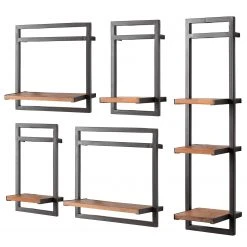 Ars manufacti Wandregal-Set Manchester III (5-teilig) - Akazie massiv / Metall - Akazie / Anthrazit