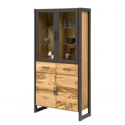Naturoo Vitrinenschrank Ironwood - Echtholzfurnier / Metall - Alteiche / Grau