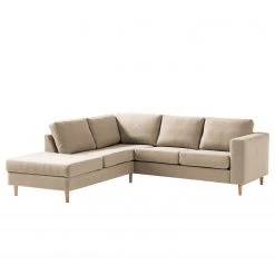 Studio Copenhagen Ecksofa COSO Classic mit Ottomane - Webstoff Milan: Beige - Breite: 238 cm - Ottomane davorstehend links - Bettkasten - Esche
