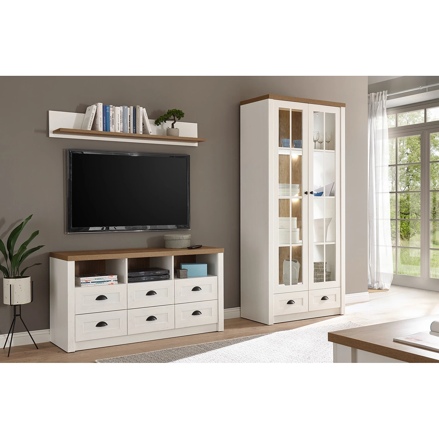 Norrwood Vitrinenschrank Proville - Eiche Weiß Dekor / Eiche Dekor 3 Norrwood Vitrinenschrank Proville - Eiche Weiß Dekor / Eiche Dekor – Bild 3