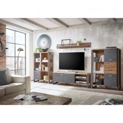 Ars manufacti Wohnwand Marton II (4-teilig) - Eiche Stirling Dekor / Anthrazit