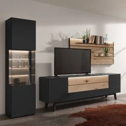 GWINNER Wohnkombination Misano II (3-teilig) - Anthrazit / Wildeiche - Mit Beleuchtung