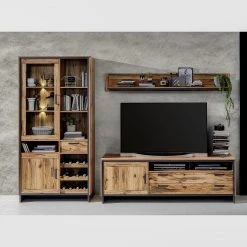 Wohnzimmermöbel boutique en ligne 44 Ridgevalley Wohnwand Priay II (3-teilig) - Inkl. Beleuchtung - Lärche Dekor / Graphit