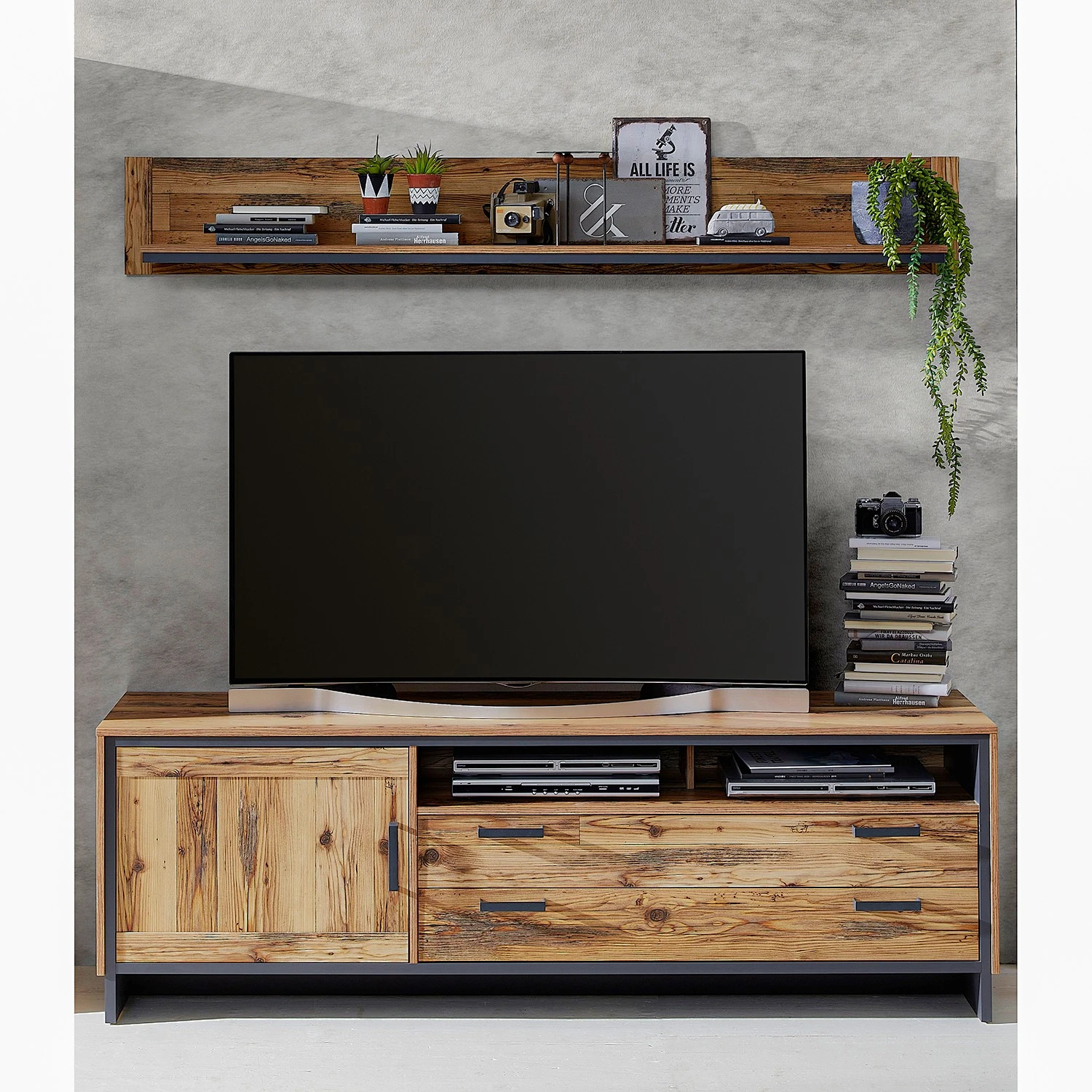 Ridgevalley Wohnwand Priay II (3-teilig) - Inkl. Beleuchtung - Lärche Dekor / Graphit 4 Ridgevalley Wohnwand Priay II (3-teilig) - Inkl. Beleuchtung - Lärche Dekor / Graphit – Bild 4