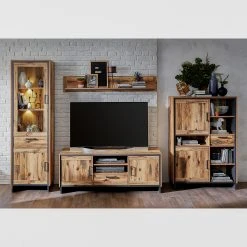 Ridgevalley Wohnwand Priay III (4-teilig) - Inkl. Beleuchtung - Lärche Dekor / Graphit