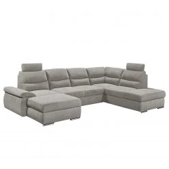 Fredriks Wohnlandschaft Caldwell - Webstoff - Webstoff Roge: Silber - Ottomane davorstehend rechts