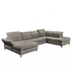 Fredriks Wohnlandschaft Glenmoore - Webstoff - Webstoff Ganum: Steingrau - Longchair davorstehend links / Ottomane rechts