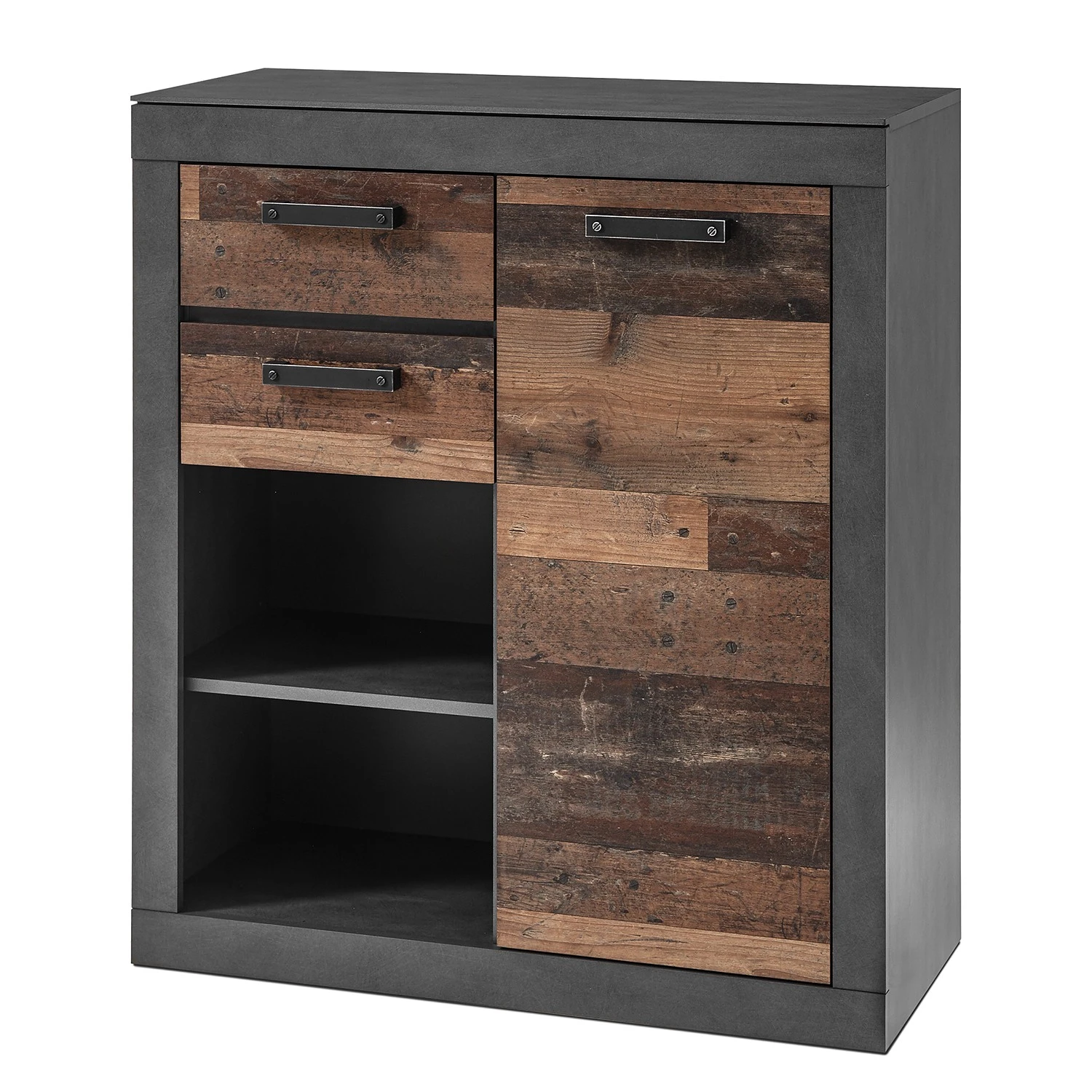 Red Living Kommode Buzan IV - Altholz Dekor / Anthrazit 1 Red Living Kommode Buzan IV - Altholz Dekor / Anthrazit