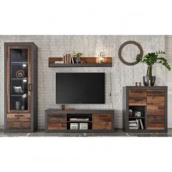 Red Living Wohnwand Buzan I (4-teilig) - Altholz Dekor / Anthrazit