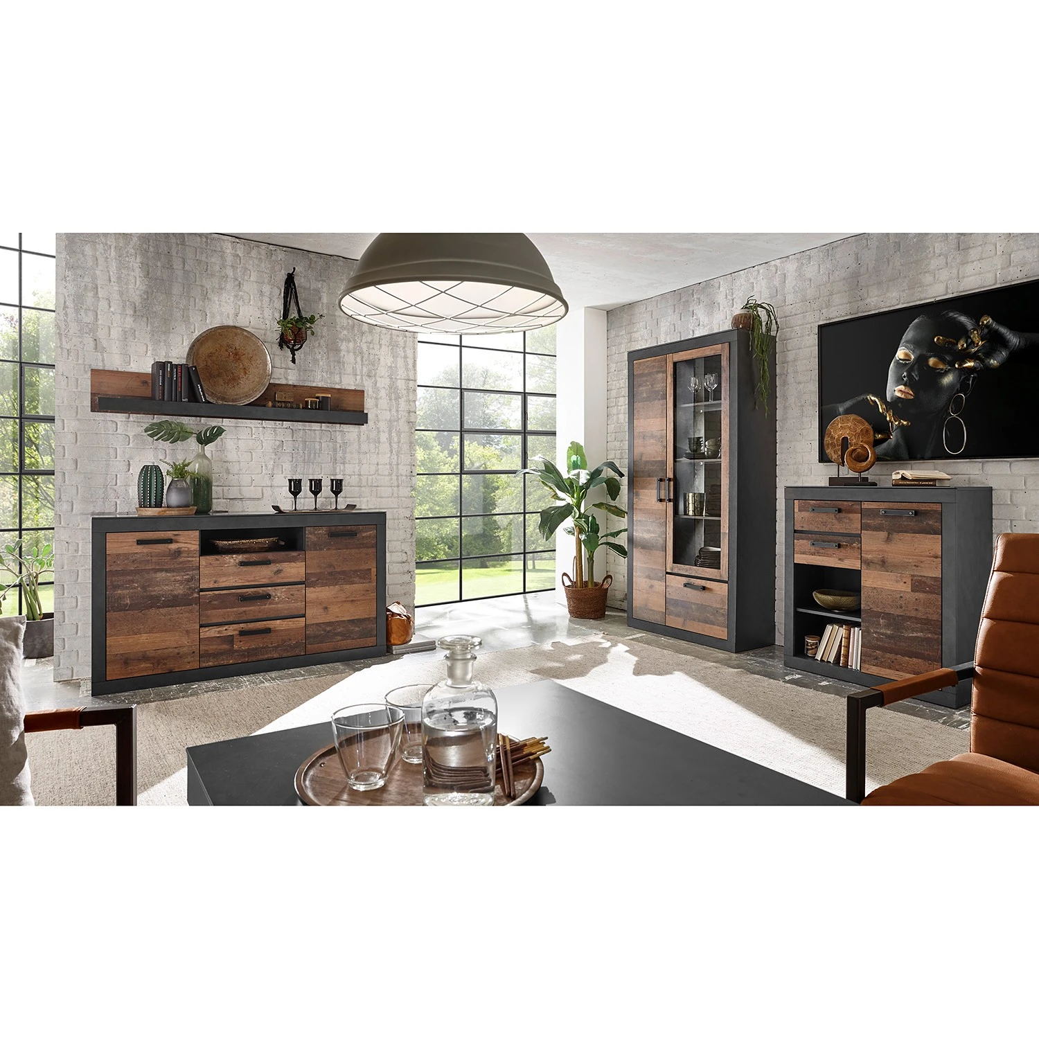 Red Living Vitrinenschrank Buzan - Altholz Dekor / Anthrazit 4 Red Living Vitrinenschrank Buzan - Altholz Dekor / Anthrazit – Bild 4