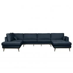 Mørteens Wohnlandschaft Billund - Strukturstoff - Dunkelblau - Longchair davorstehend rechts / Ottomane links