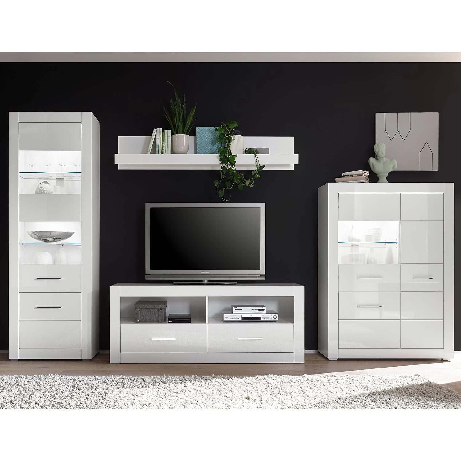 Loftscape Wohnwand Bricktown II (4-teilig) - Hochglanz Weiß / Matt Weiß 1 Loftscape Wohnwand Bricktown II (4-teilig) - Hochglanz Weiß / Matt Weiß