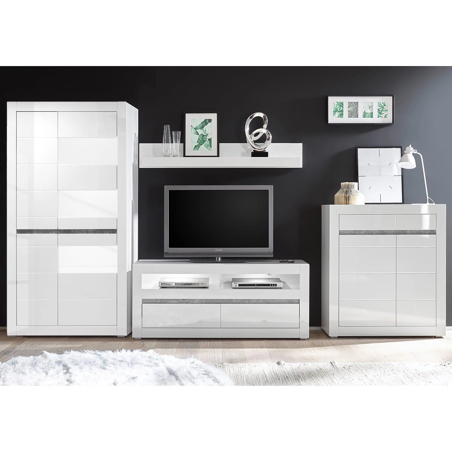 Loftscape Vitrinenschrank Cape Ann - Hochglanz Weiß / Matt Weiß 2 Loftscape Vitrinenschrank Cape Ann - Hochglanz Weiß / Matt Weiß – Bild 2