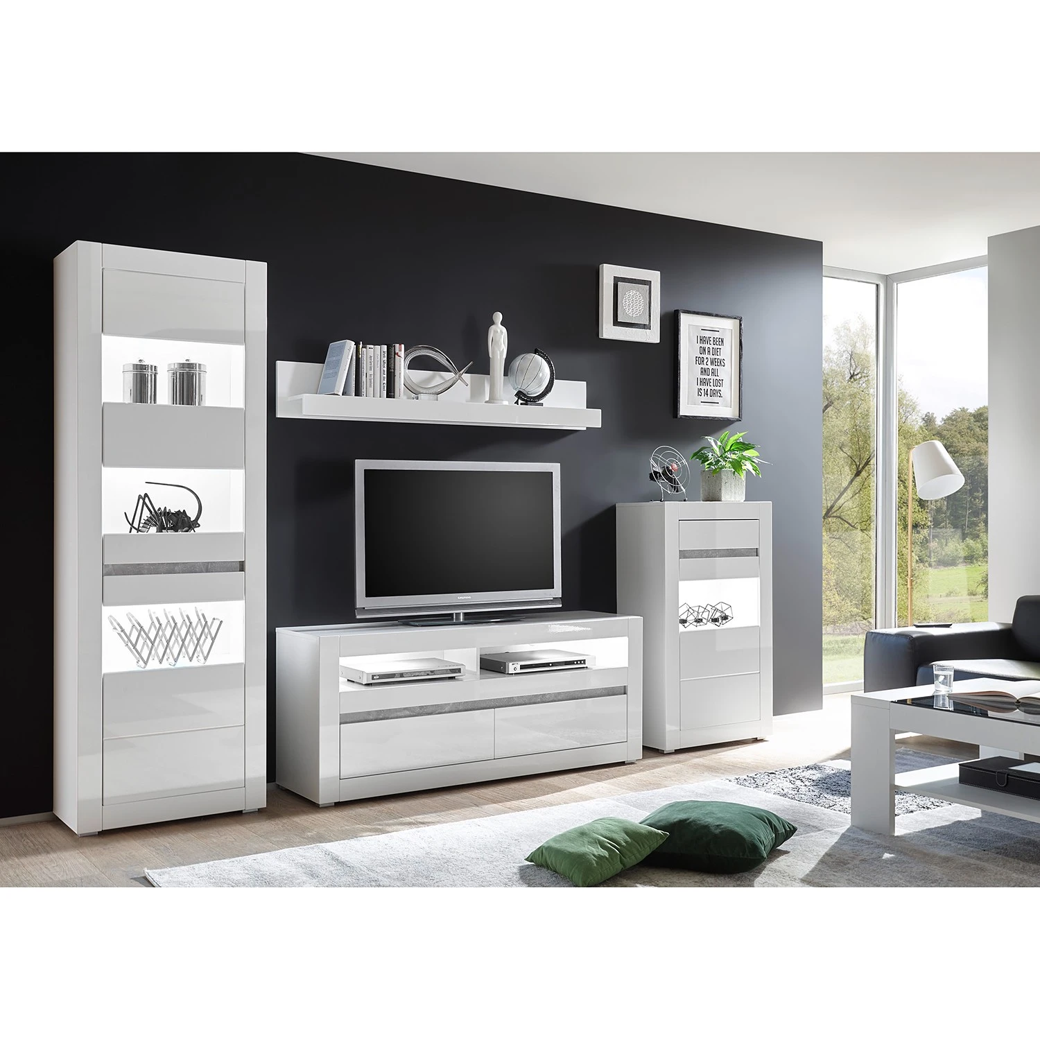 Loftscape Wohnwand Cape Ann III (4-teilig) - Hochglanz Weiß / Matt Weiß 1 Loftscape Wohnwand Cape Ann III (4-teilig) - Hochglanz Weiß / Matt Weiß