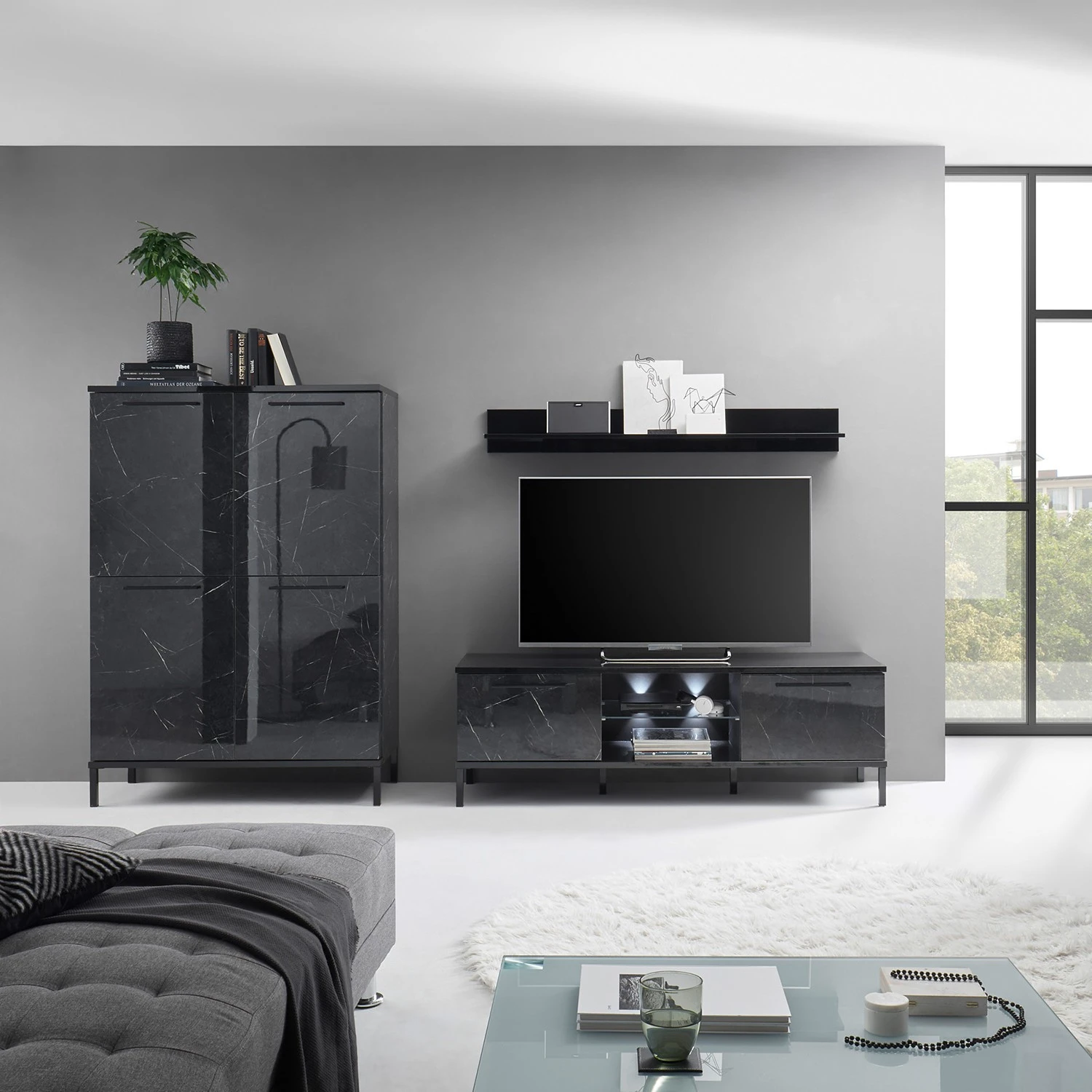 LC Spa TV-Lowboard Mango - Marmor Schwarz Dekor 4 LC Spa TV-Lowboard Mango - Marmor Schwarz Dekor – Bild 4