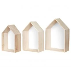 Naturoo Wandregal Cusset II (3er-Set) - Paulownia massiv - Paulownia / Weiß