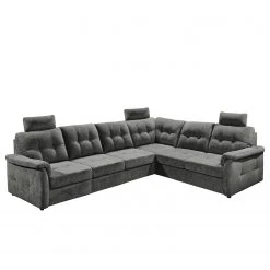 Loftscape Ecksofa Lomme - Microfaser - Microfaser Ranu: Dunkelgrau - Schlaffunktion davorstehend rechts - Tiefe: 304 cm