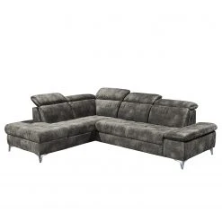 Loftscape Ecksofa Groslay - Samt - Samt Insa: Grau - Ottomane davorstehend links