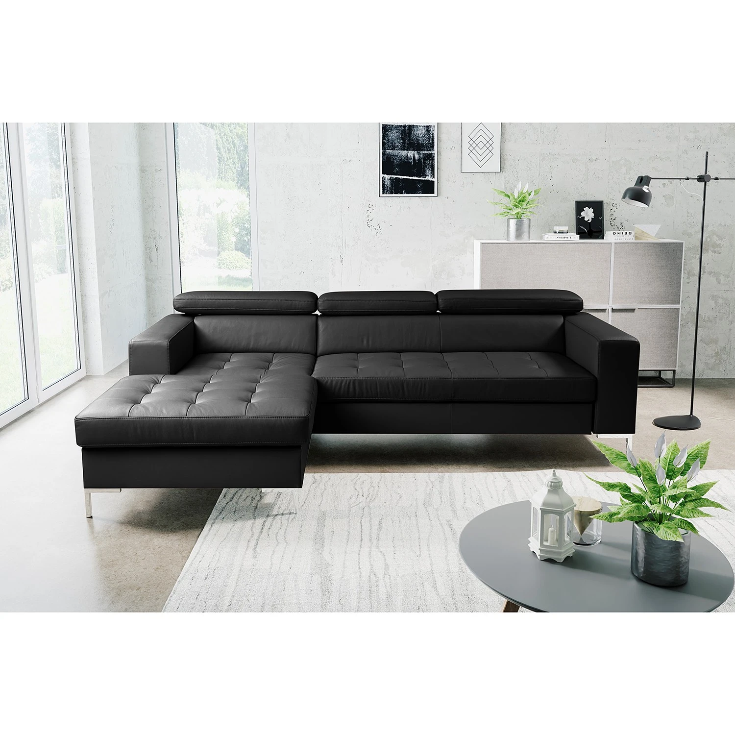 Fredriks Ecksofa Much Dewchurch - Echtleder - Echtleder Mabra: Schwarz - Longchair davorstehend links 2 Fredriks Ecksofa Much Dewchurch - Echtleder - Echtleder Mabra: Schwarz - Longchair davorstehend links – Bild 2