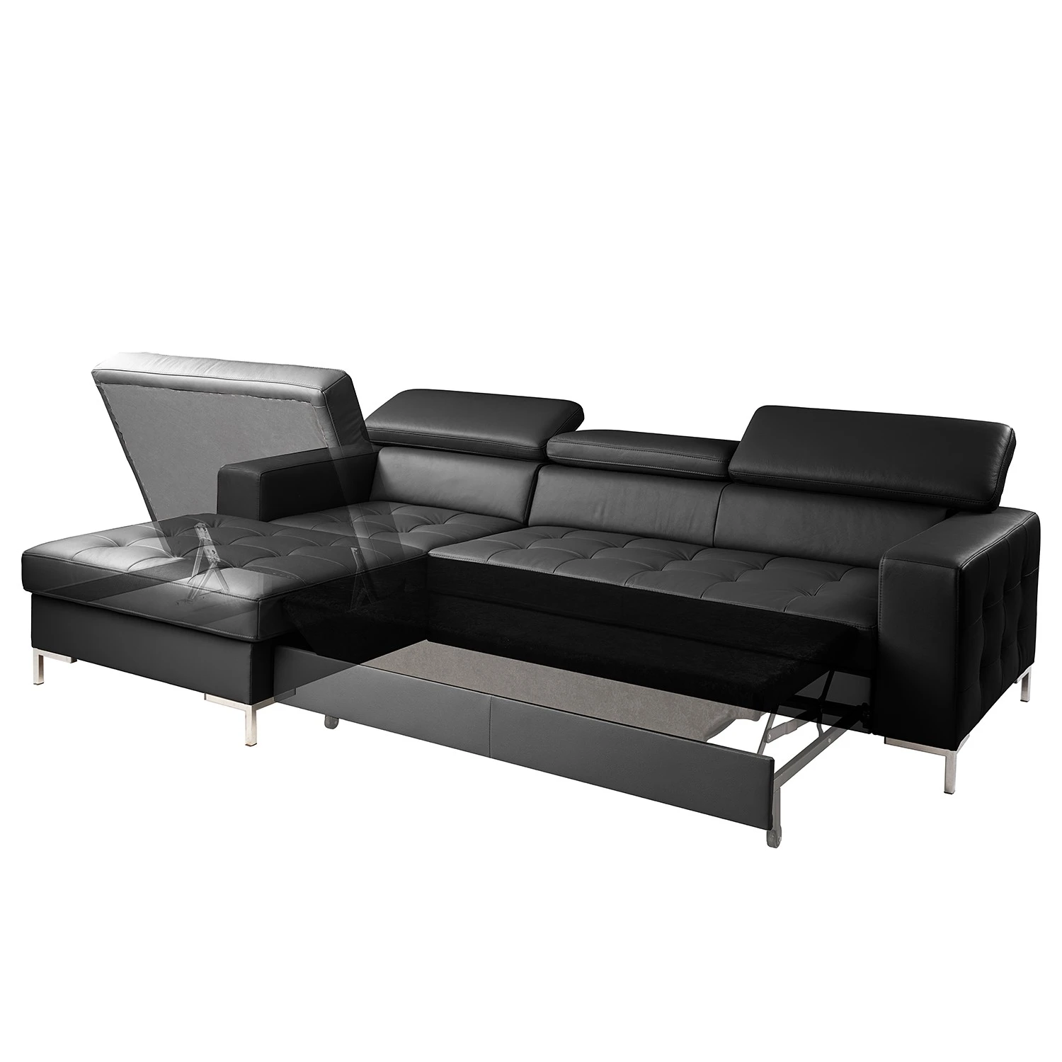 Fredriks Ecksofa Much Dewchurch - Echtleder - Echtleder Mabra: Schwarz - Longchair davorstehend links 5 Fredriks Ecksofa Much Dewchurch - Echtleder - Echtleder Mabra: Schwarz - Longchair davorstehend links – Bild 5