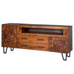 Wolf-Möbel Sideboard Bazac - Inkl. Beleuchtung - Akazie massiv - Akazie / Dunkelgrau