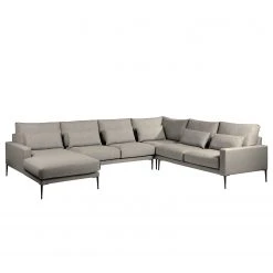 Fredriks Wohnlandschaft Garlin - Webstoff - Webstoff Sogol: Grau - Longchair davorstehend links / Ottomane rechts