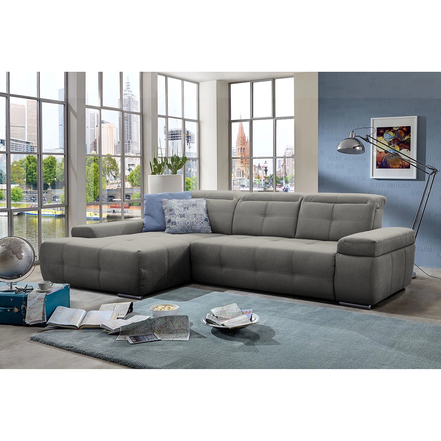 Loftscape Ecksofa Beutin - Flachgewebe - Flachgewebe Olea: Grau - Longchair davorstehend links - Mit Schlaffunktion 2 Loftscape Ecksofa Beutin - Flachgewebe - Flachgewebe Olea: Grau - Longchair davorstehend links - Mit Schlaffunktion – Bild 2