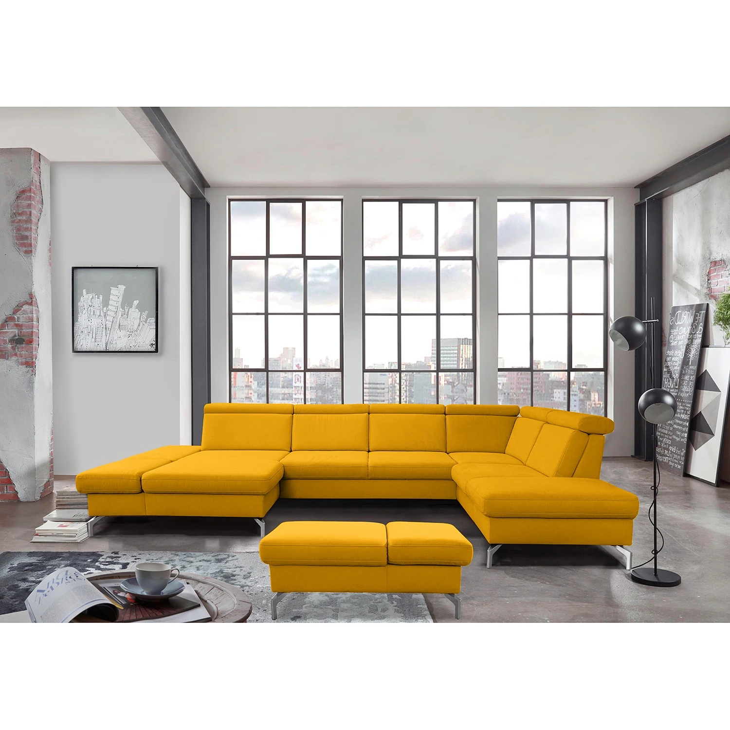 Loftscape Wohnlandschaft Ordizan - Flachgewebe - Flachgewebe Olea: Senfgelb - Longchair davorstehend links / Ottomane rechts 2 Loftscape Wohnlandschaft Ordizan - Flachgewebe - Flachgewebe Olea: Senfgelb - Longchair davorstehend links / Ottomane rechts – Bild 2