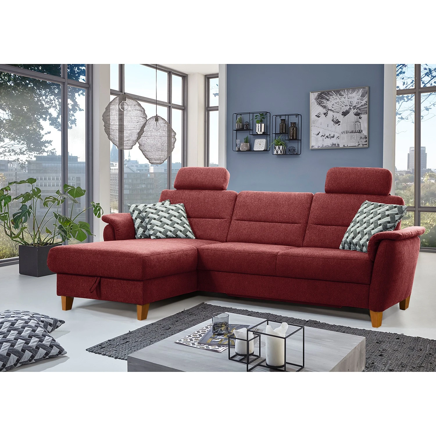Loftscape Ecksofa Baulon I - Flachgewebe - Flachgewebe Ama: Weinrot - Longchair davorstehend links - Mit Schlaffunktion 2 Loftscape Ecksofa Baulon I - Flachgewebe - Flachgewebe Ama: Weinrot - Longchair davorstehend links - Mit Schlaffunktion – Bild 2