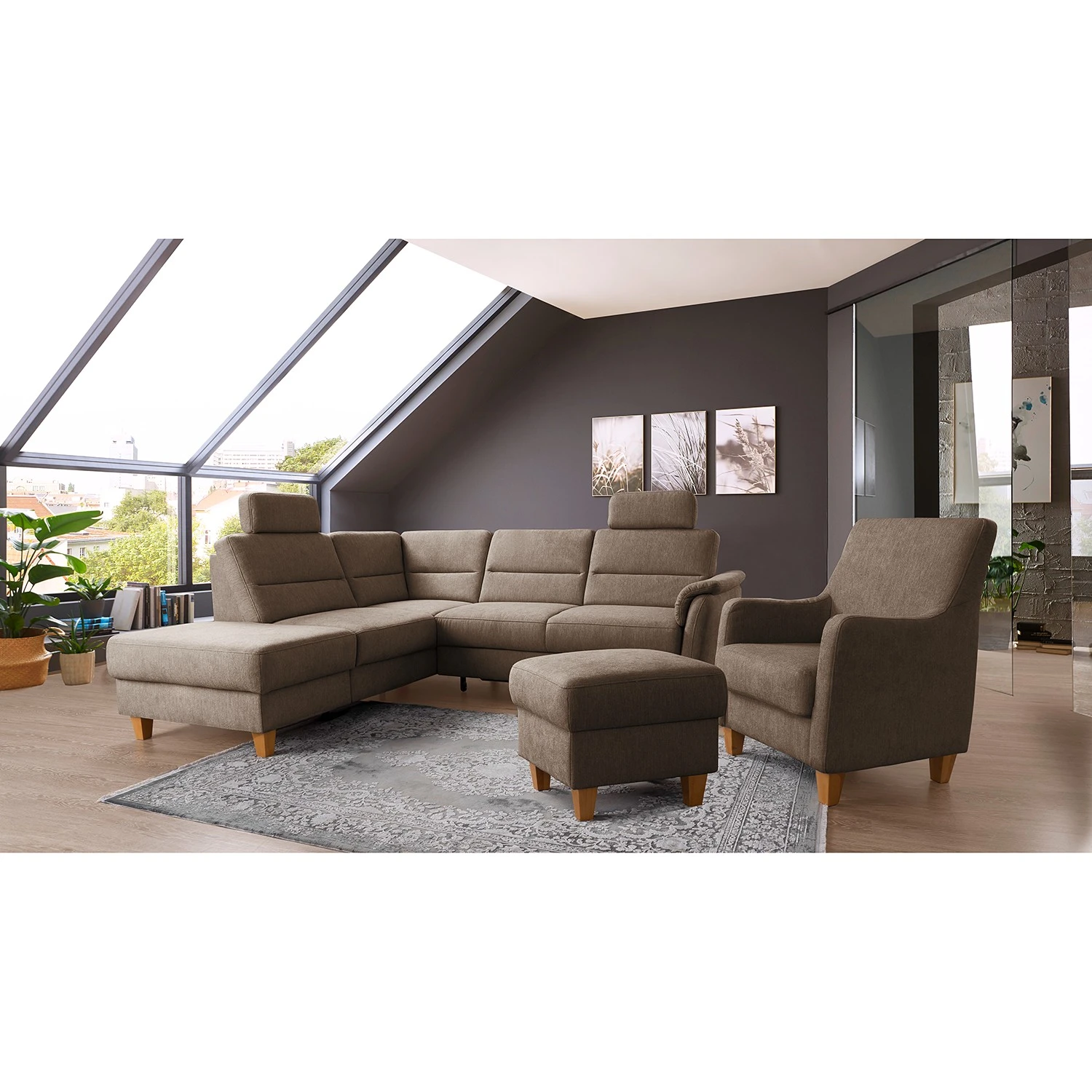 Loftscape Ecksofa Baulon II - Flachgewebe - Flachgewebe Ama: Nougat - Ottomane davorstehend links - Mit Schlaffunktion 2 Loftscape Ecksofa Baulon II - Flachgewebe - Flachgewebe Ama: Nougat - Ottomane davorstehend links - Mit Schlaffunktion – Bild 2