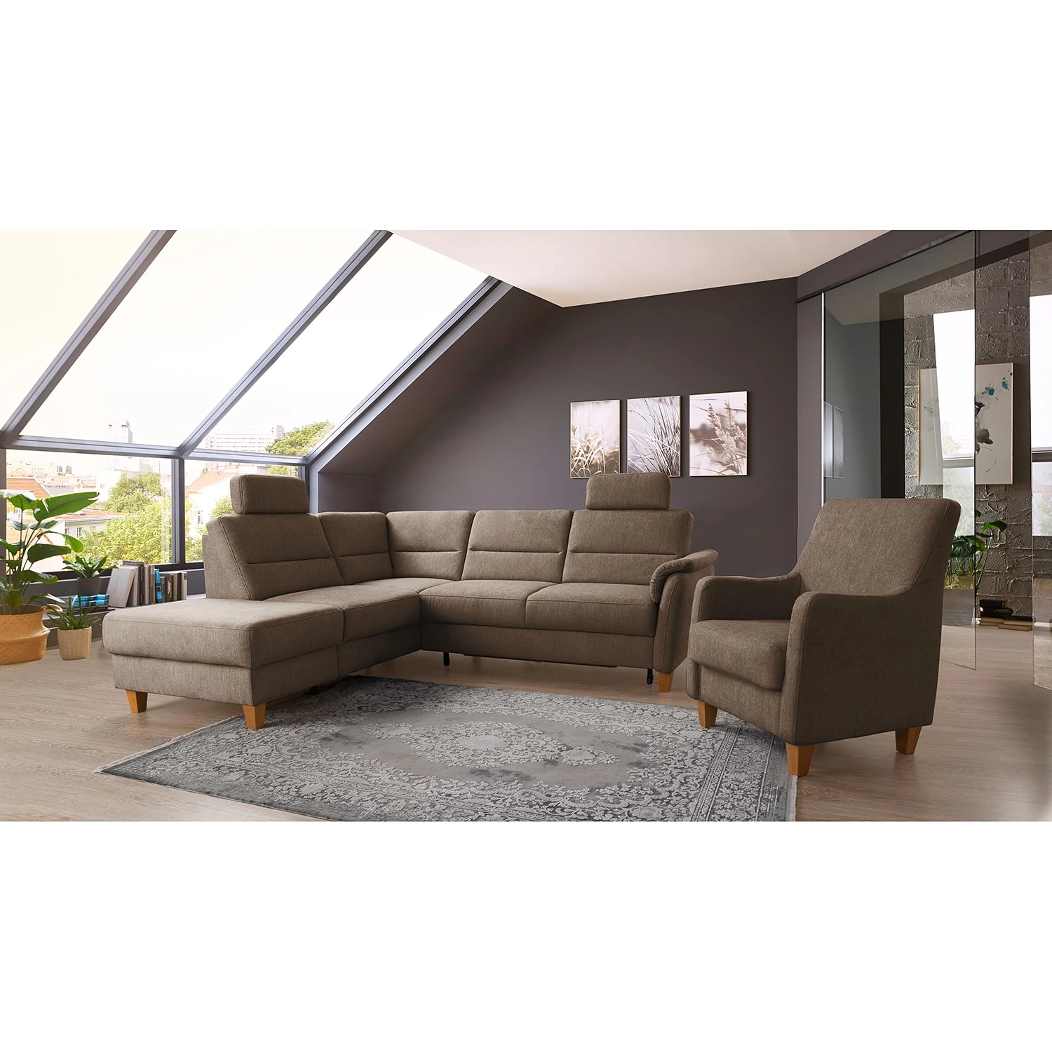 Loftscape Ecksofa Baulon II - Flachgewebe - Flachgewebe Ama: Nougat - Ottomane davorstehend links - Mit Schlaffunktion 3 Loftscape Ecksofa Baulon II - Flachgewebe - Flachgewebe Ama: Nougat - Ottomane davorstehend links - Mit Schlaffunktion – Bild 3