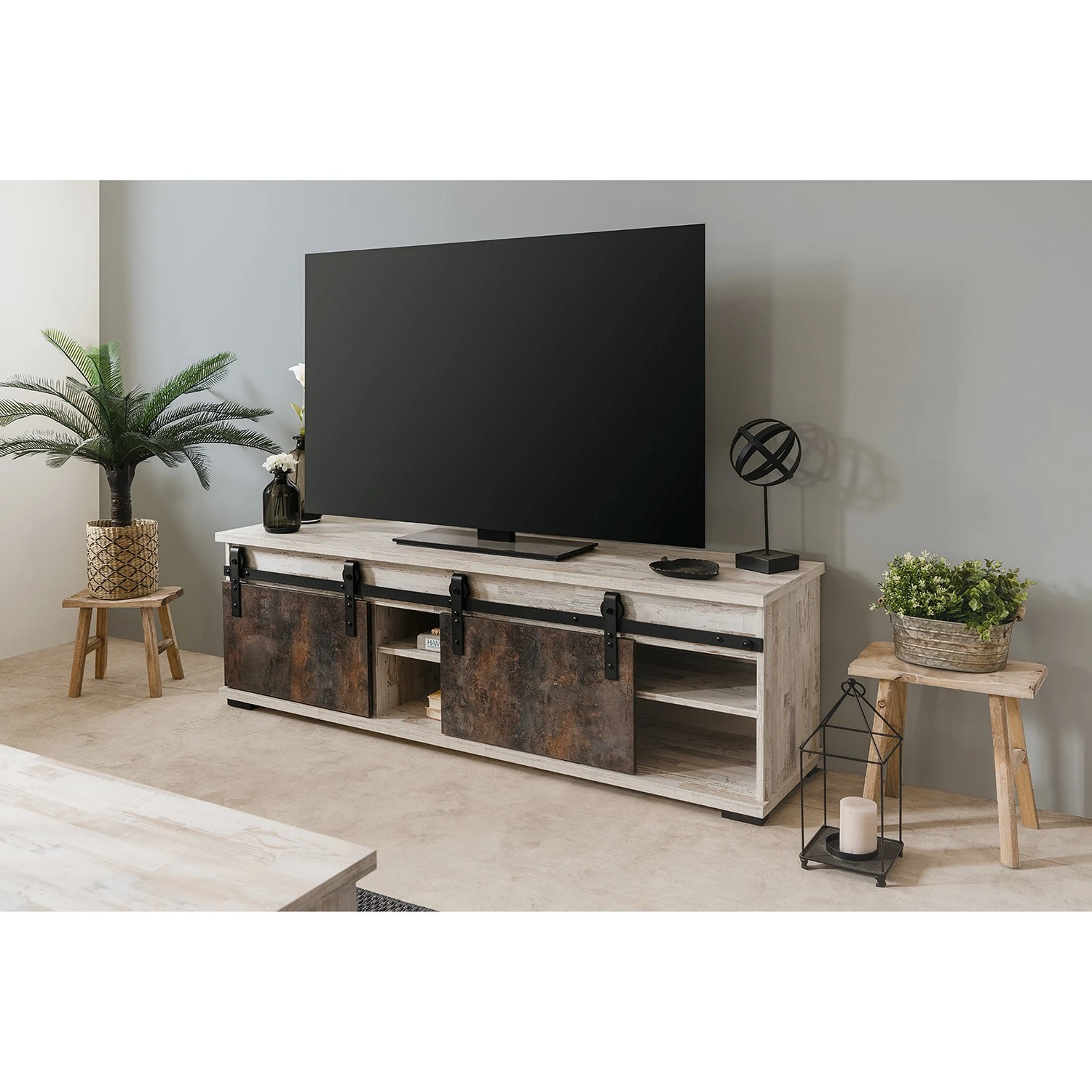 Maison Belfort TV-Lowboard Janze - Kiefer Weiß Dekor / Vintage Braun 2 Maison Belfort TV-Lowboard Janze - Kiefer Weiß Dekor / Vintage Braun – Bild 2